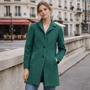 Agnes b. Paris Size 3 Button wool Long Coat in Green tweed sz 3